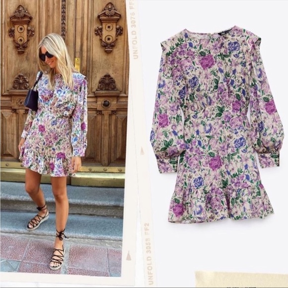 RARE Zara NWT Satin Effect Print Dress - Picture 1 of 11